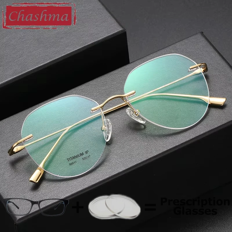 Women Rimless Prescription Eyeglasses Reading Glasses Myopia Farsighted Blue Ray Block Fashion Men Pure Titanium Glasses