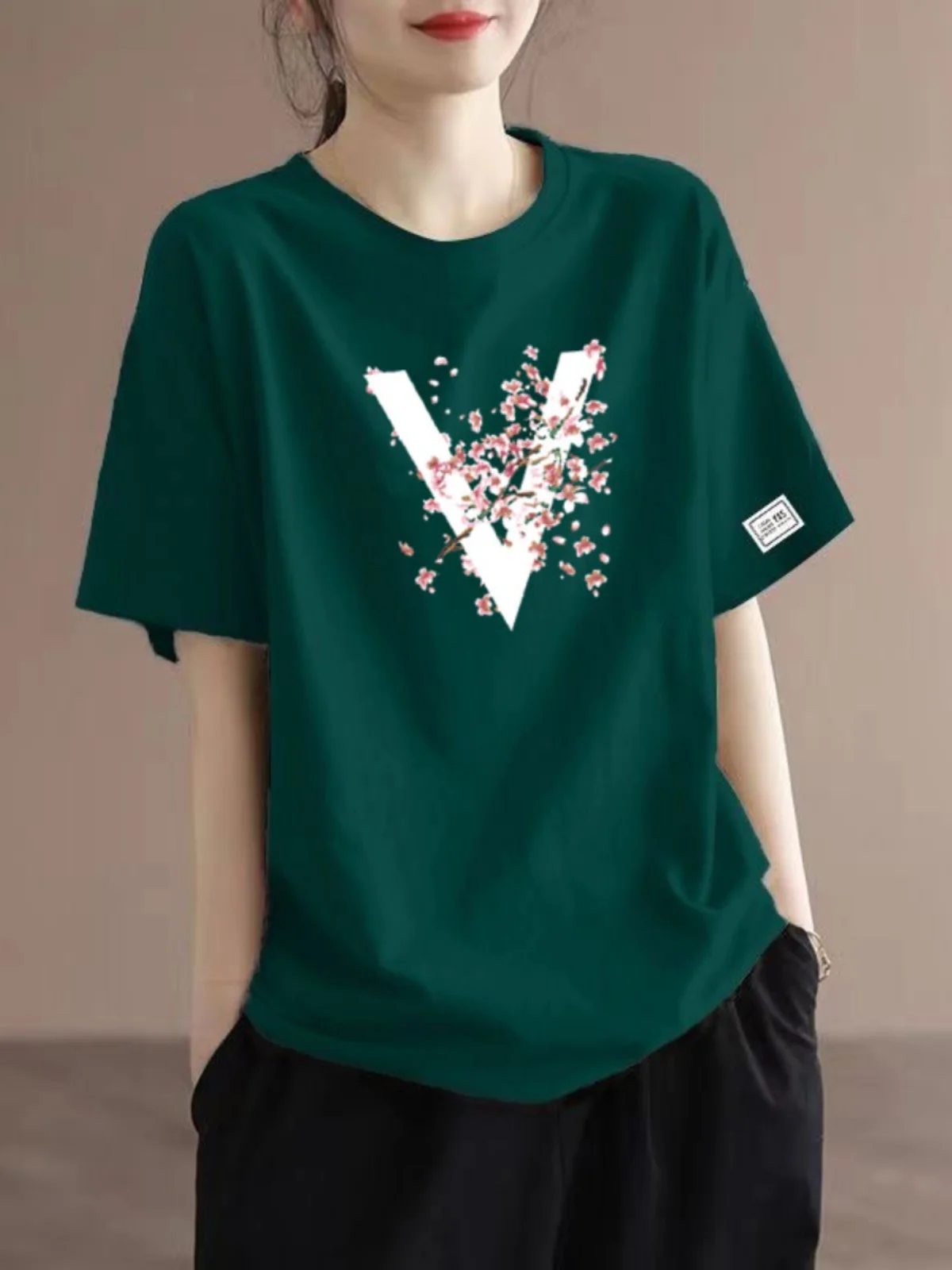 

Женская футболка из чистого хлопка, свободного кроя, летняя, модная, омолаживающая, универсальная, больших размеров