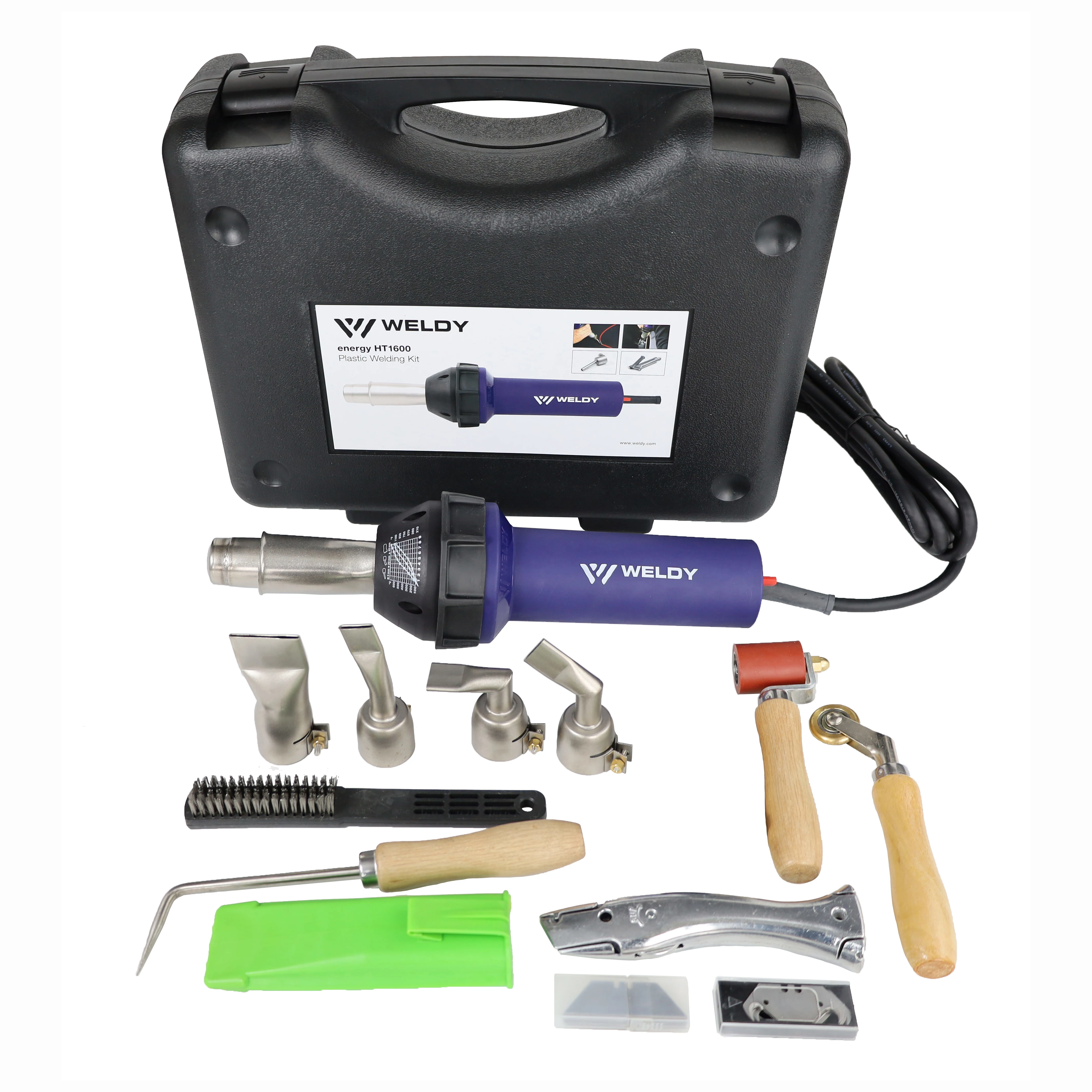 

1600W Hot Air Gun Kit Heating Gun With 4pcs Welding Nozzle PVC TPO Membranes Welding Handheld Plastic Welder Energy HT1600