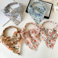 Elegant Print Flower Triangle Head Scarf Headband Fashion Chiffon Turban Hairbands Headwarp Bandana Girls Women Hair Accessories