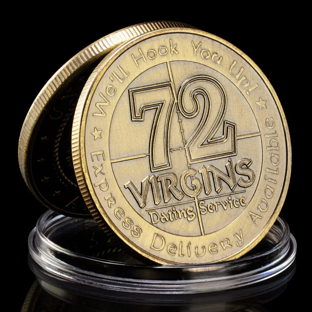 Moneda de desafío de oro del Cuerpo de Marines del Ejército de los EE. UU., servicio de citas de 72 vírgenes, moneda coleccionable, moneda conmemorativa chapada en bronce