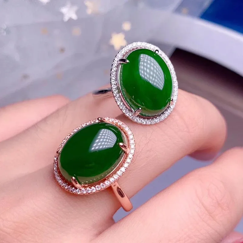Classic 925 silver green jade ring 12mmx16mm natural jade ring for party