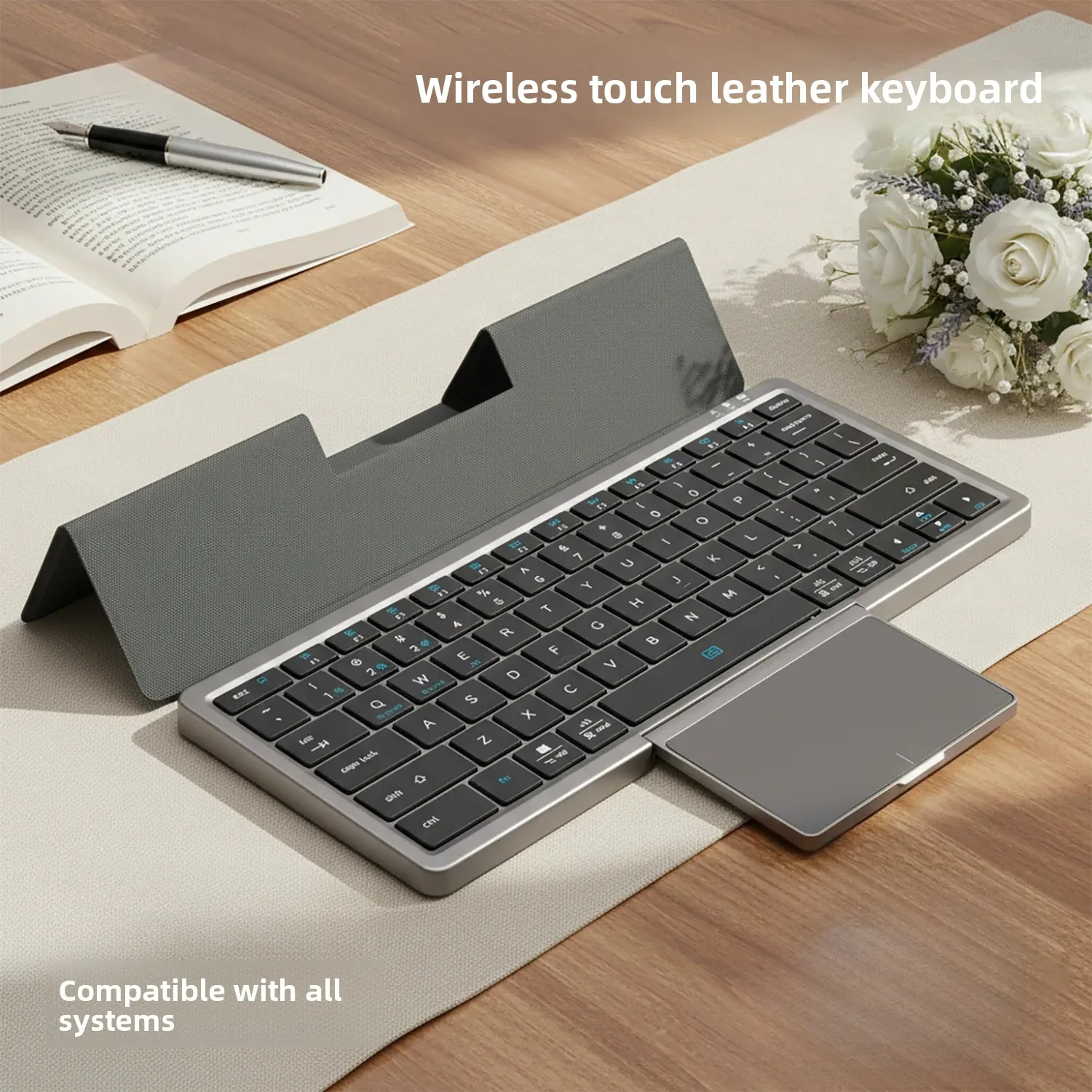 Wireless Touchpad Keyboard Customized Dual Mode Bluetooth Leather Covered 250mAh Ergonomics Portable Gaming Office Keyboard DIY