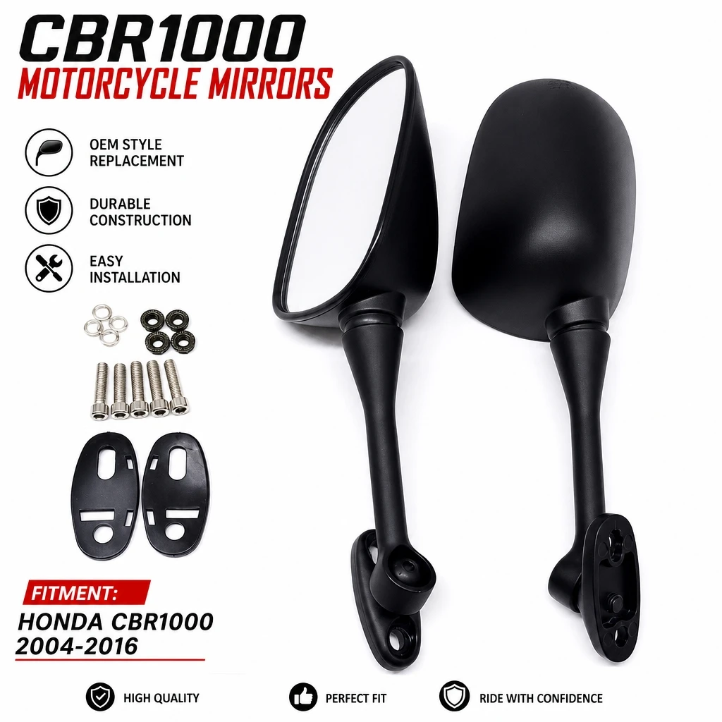 Motorcycle Wide Angle Rearview Mirrors Fit Honda CBR1000 Horizon Sportbike Matte Black Replacement Side View Accessories