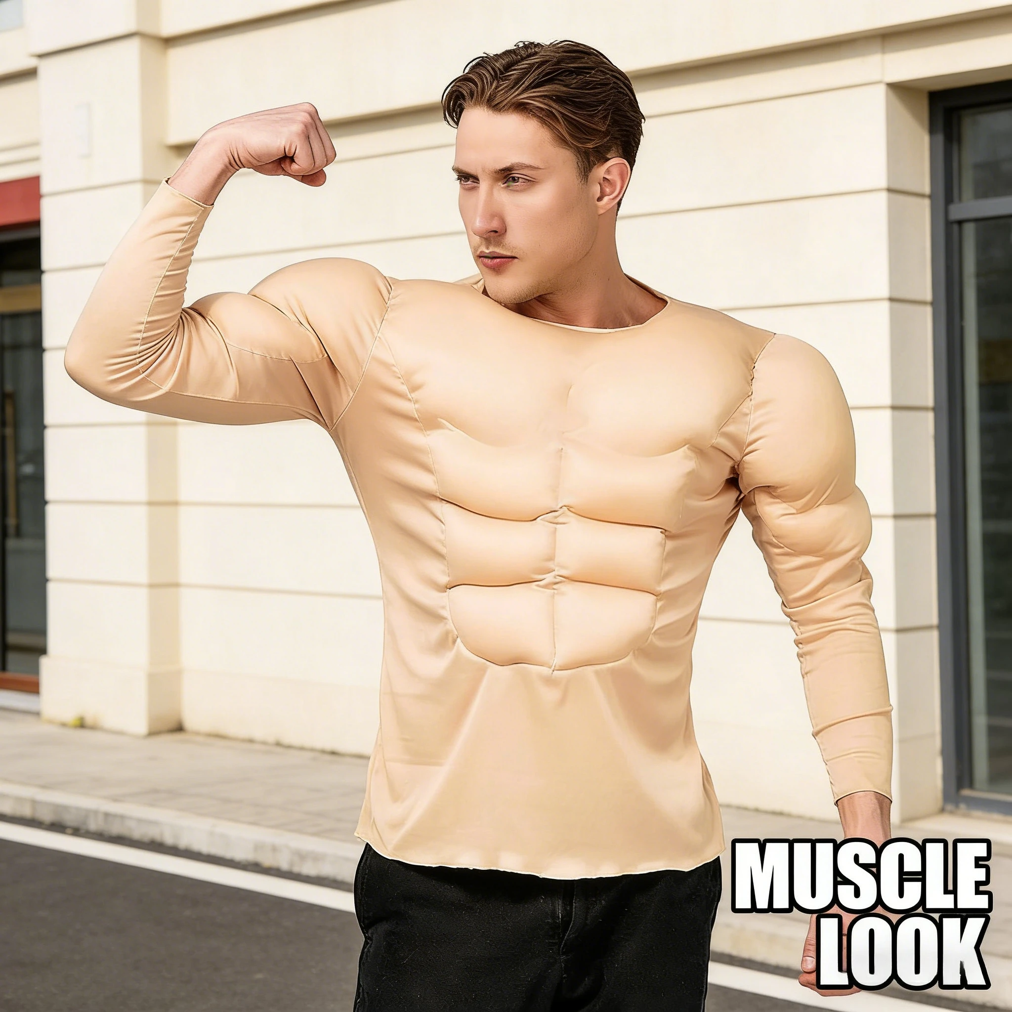 

Мужская футболка с реалистичными 3D-принтами мускулатуры, костюм для косплея, забавный топ с имитацией пресса для Хэллоуина, карнавала и вечеринок