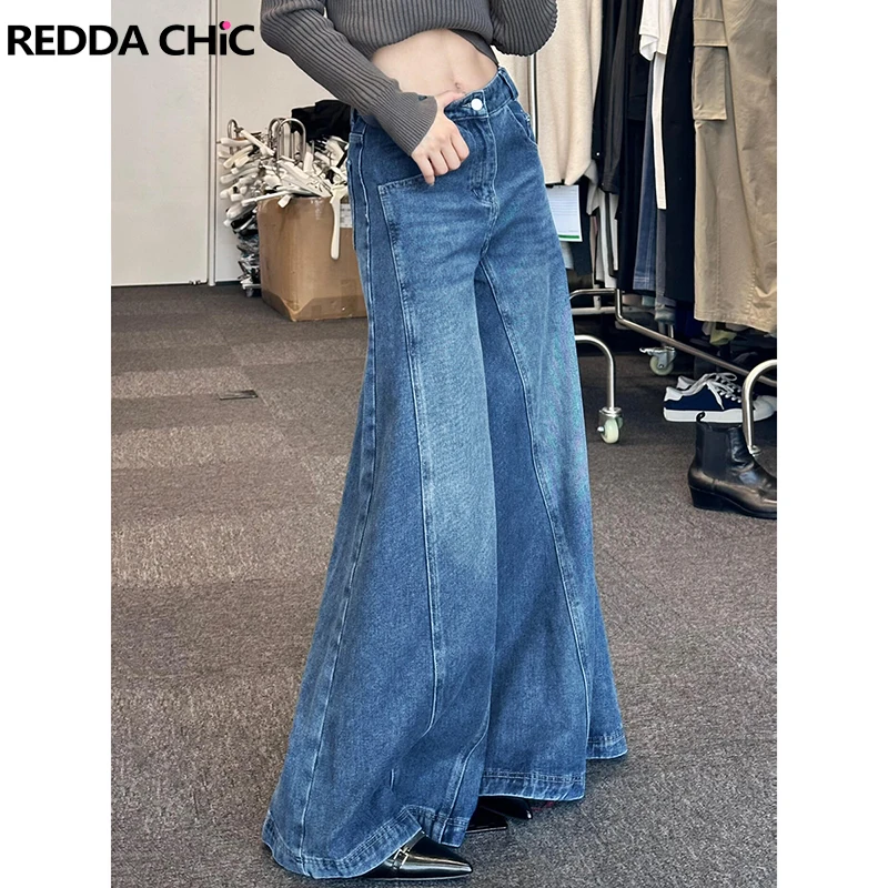 

REDDACHiC Rigid Denim Elephant Bell Bottoms Y2k Vintage Women Baggy Jeans Low Waist Loose Wide Leg Flared Jeans Blue Loon Pants