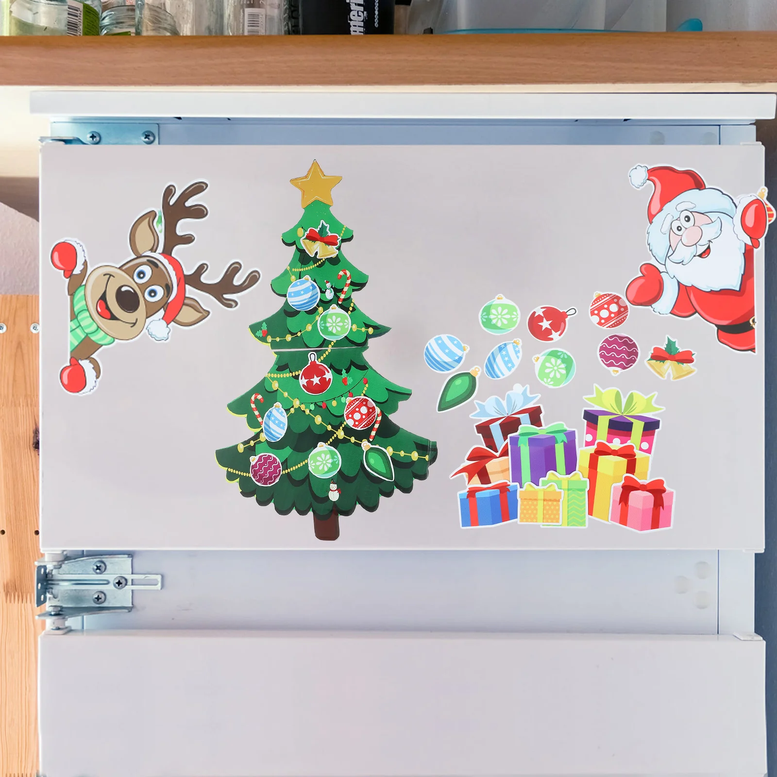 

Xmas Decor Cartoon Refrigerator Magnet Stickers Festive Christmas Tree Door Decals Christmas Kitchen Decorations