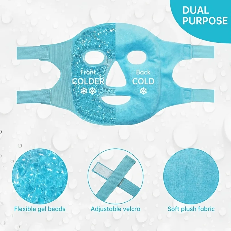 قناع وجه جل آيس باك قابل لإعادة الاستخدام بتصميم شريط مطاطي - ساخن/بارد لمنتجعات السبا والمنتجعات الصحية والعناية اليومية بالوجه وتقليل الحمى