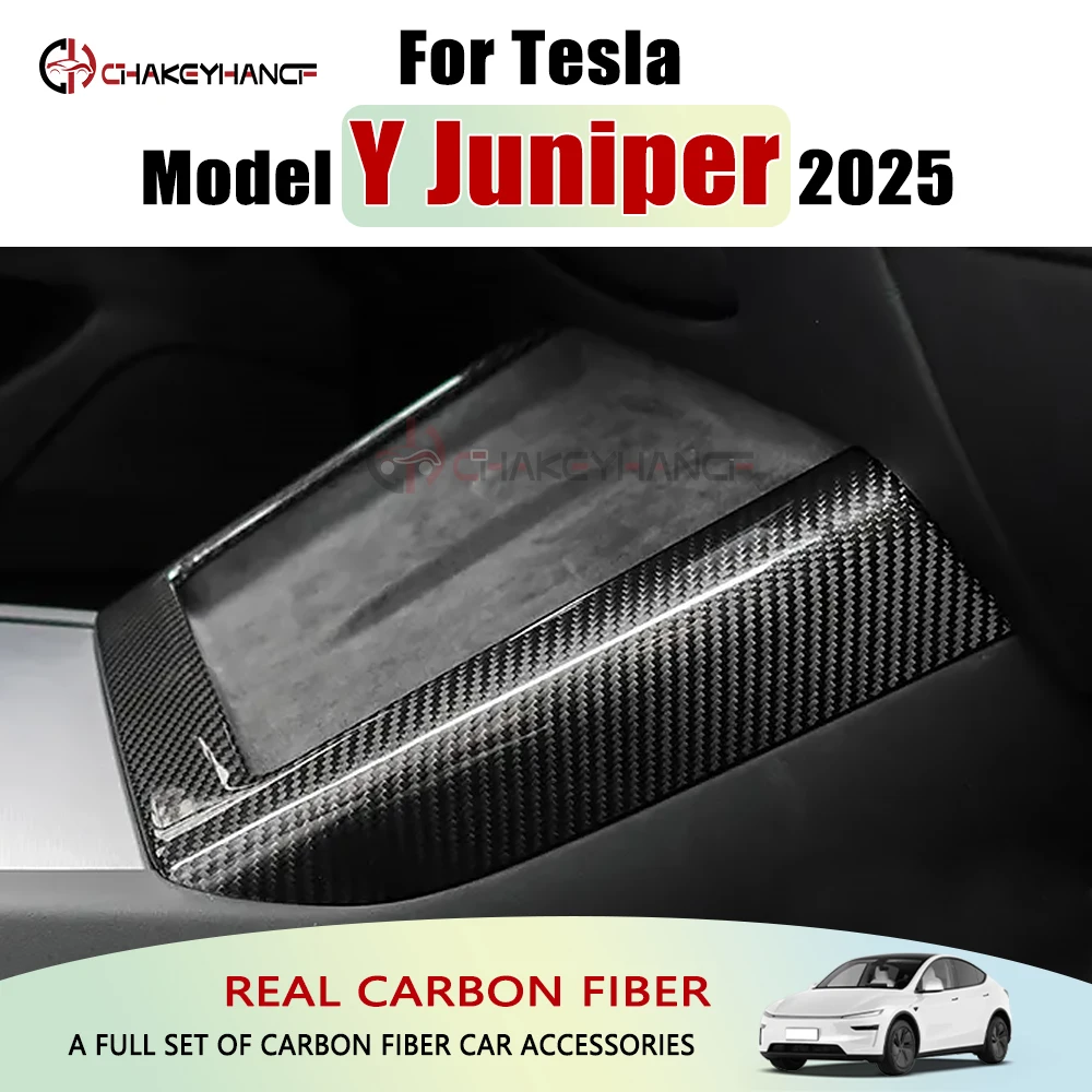 

Real Carbon Fiber Center Armrest Box Wireless Charger Panel Cover Trim Car Interior Accessories for 2025 Tesla Model Y Juniper