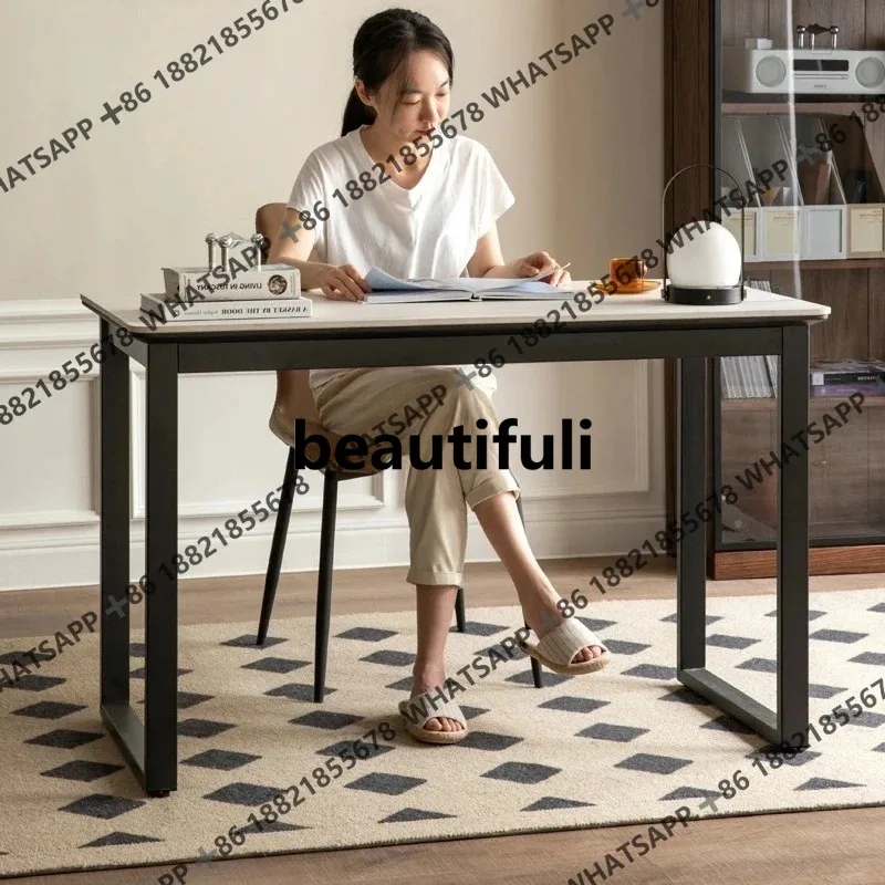 

F150 Solid wood desk black wrought iron modern light luxury computer long table workbench