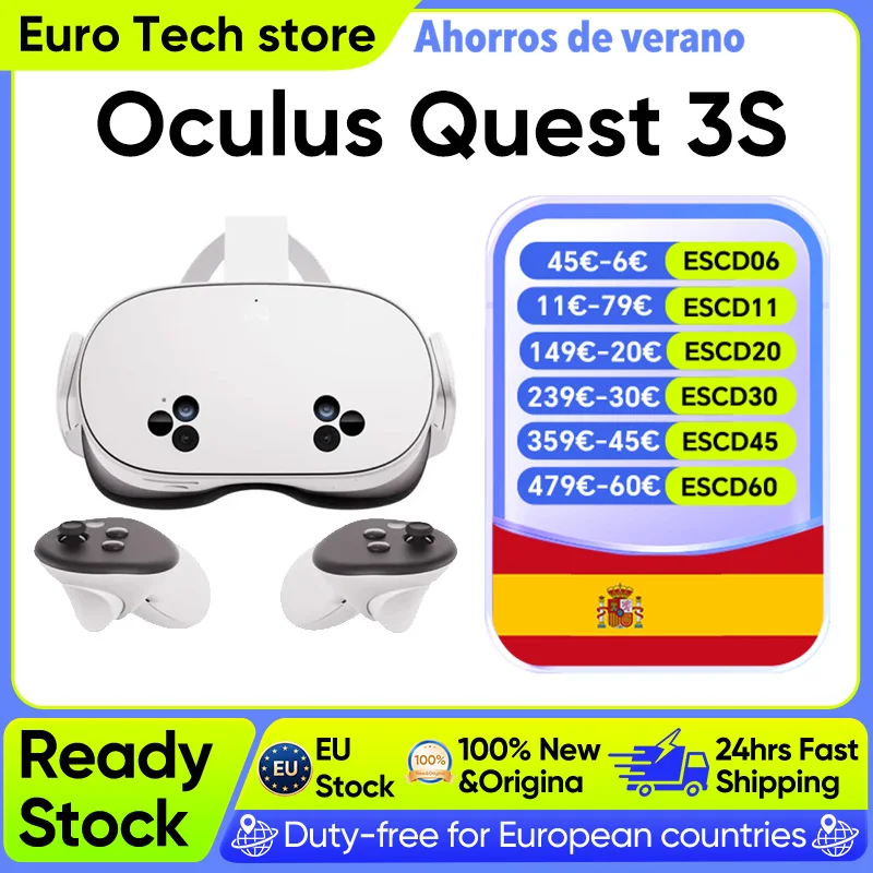 Oculus Quest 3S original de 8GB+128GB, alta definición, color completo, passthrough, 1832x1920 píxeles, 2.5 horas de batería con 4324 mAh