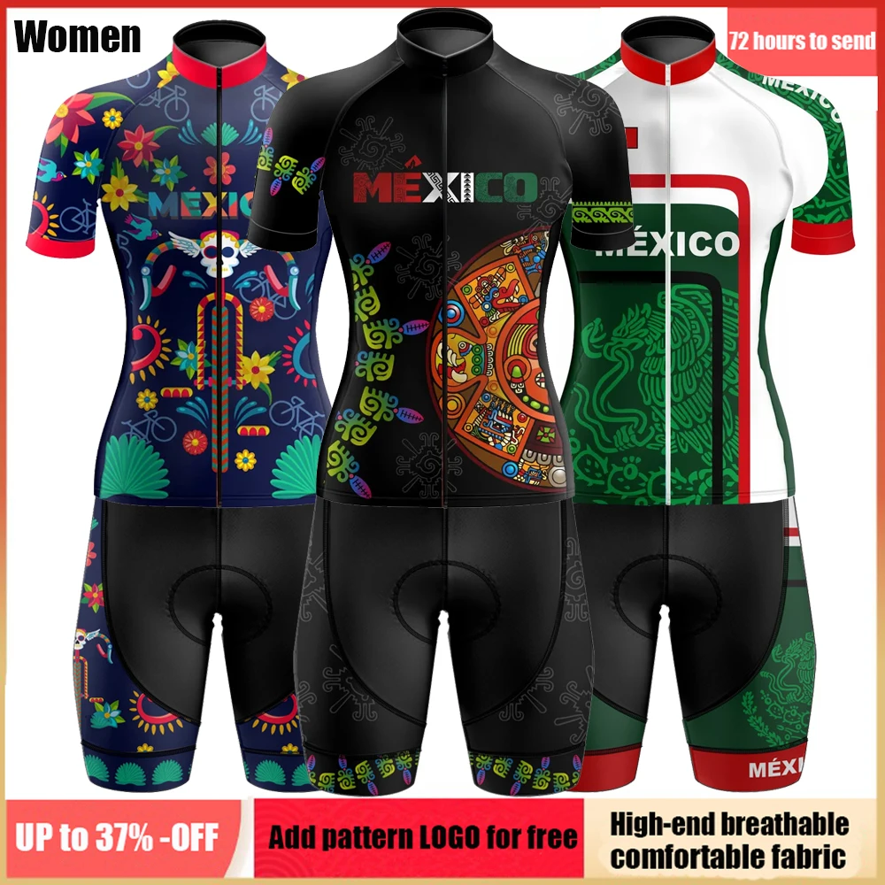 2023 Pro Team Mexico Women Cycling Jersey Set Summer MTB Bicycle Clothing Short Sleeve Ropa Ciclismo Outdoor Riding Bike Uniform