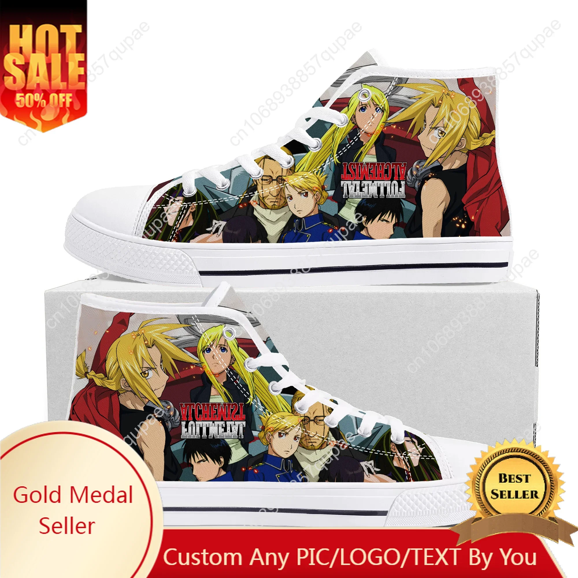 

Fullmetal Alchemist Cartoon Anime High Top High Quality Sneakers Mens Womens Canvas Sneaker Custom Made Shoes Customize DIY Shoe