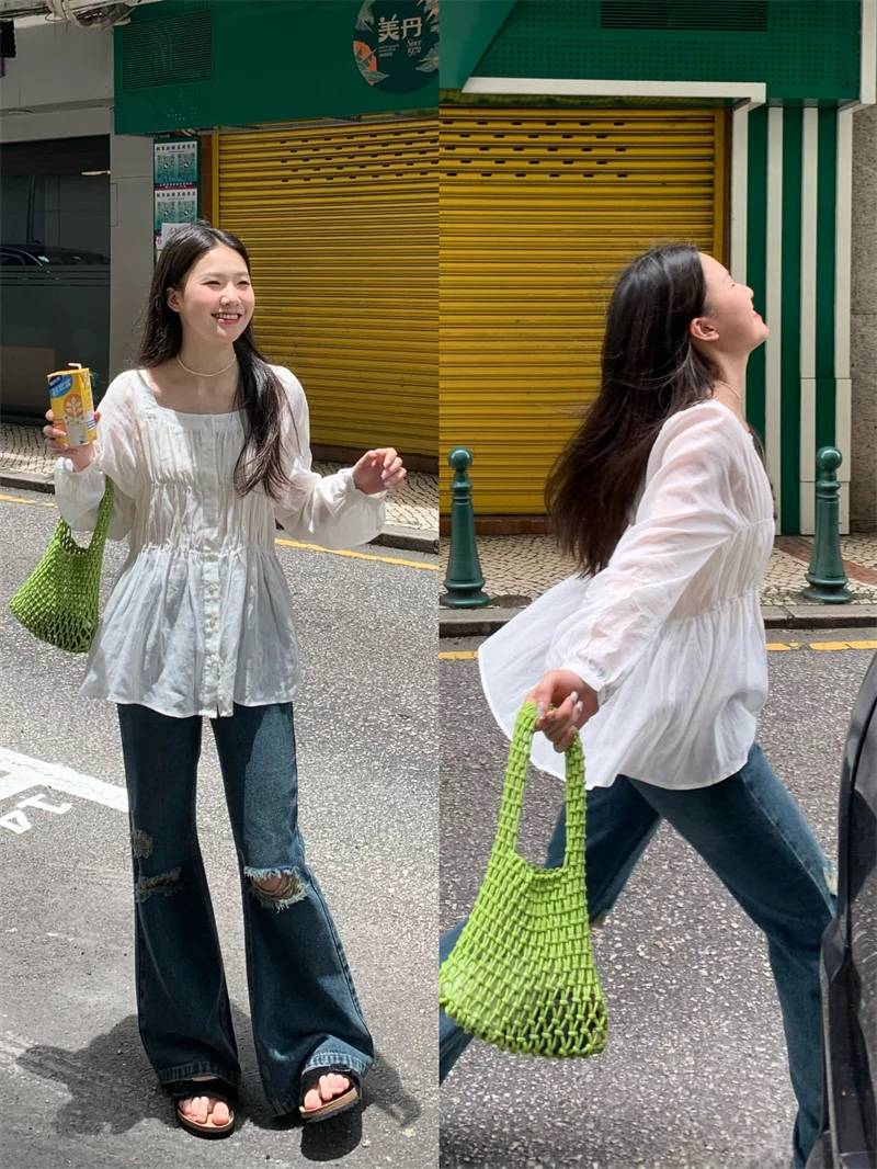 

Хлопково-льняная рубашка Ele Sun Protection Long Sve, свободного кроя, с вышивкой, цвета «холодный белый», для защиты от снега, грязи и волн.