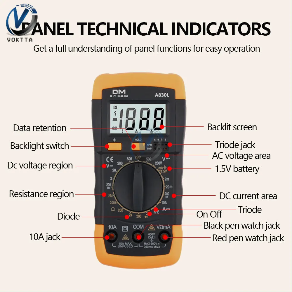 AC DC Digital Multimeter Intelligent Voltage Meter Ammeter Tester Diode Freguency Ohm Transistor Capacitance Meter Tester Tools