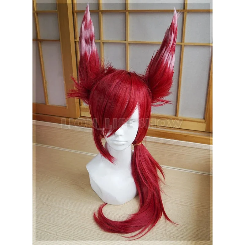 

Xayah wig ears new 136th champion lol cosplay red lunar tail