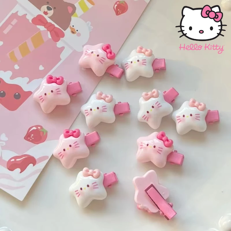 Sanrio Y2k Hairpin Hello Kittys Cartoon Kids Kawaii Girl Heart Versatile Anime Five Pointed Star Children Hair Decor Toys Gifts