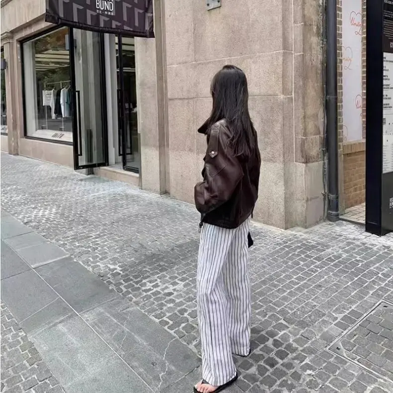 Spring Autumn Oversized Pu Leather Jacket Women Long Sleeve Zip Up Luxury Designer Retro Clothing Chic Street Locomotive Outwear
