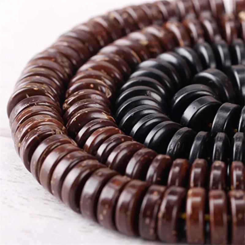 50pcs 6 8 10 12MM Natural Coconut Shell Flat Discs Beads Spacer For Handmade Bracelet Jewelry Accessories Making Supplies Charms