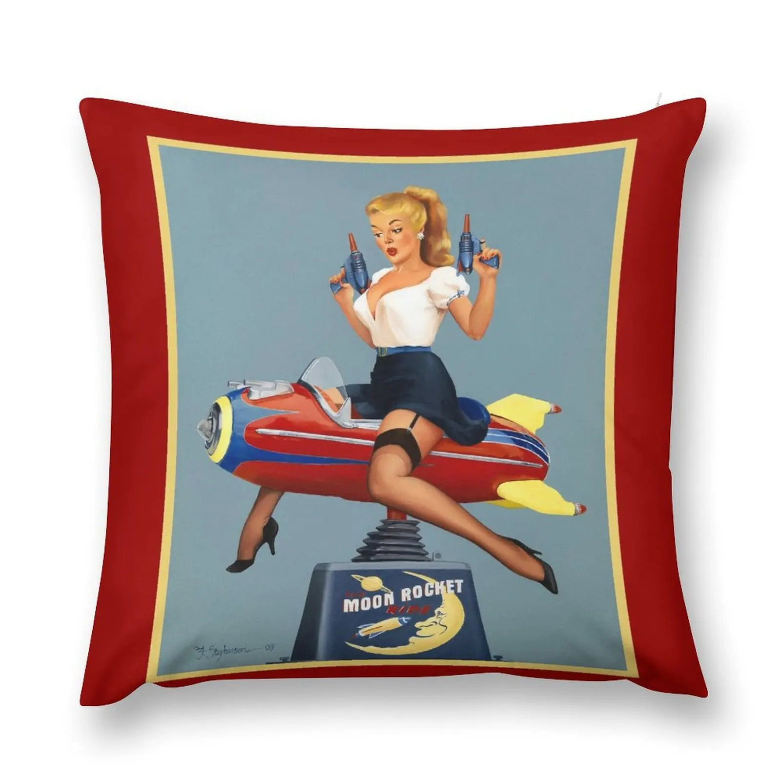 Pin-Up Girl 'Moon Rocket Ride' Throw Pillow Custom Cushion Photo Embroidered Cushion Cover Decorative Cushions pillow