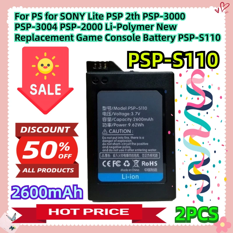 

3.7V 2600mAh For PS for SONY Lite PSP 2th PSP-3000 PSP-3004 PSP-2000 Li-Polymer New Replacement Game Console Battery PSP-S110