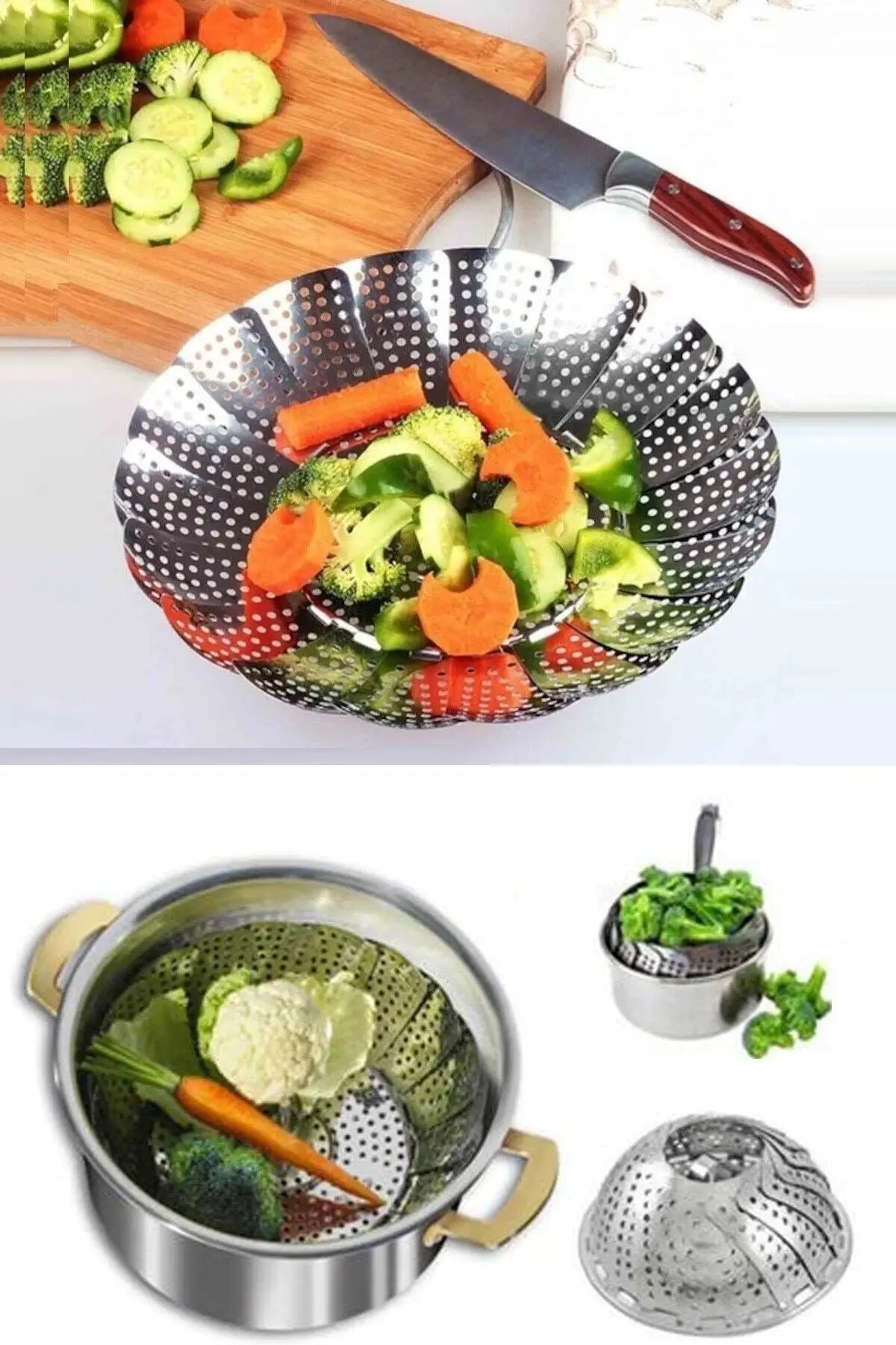 

Folding Dish Steam Strainer Drainer Stainless Steel Food Basket Mesh Vegetable Cooker Steamer Expandable Kitchen Tool Steamer