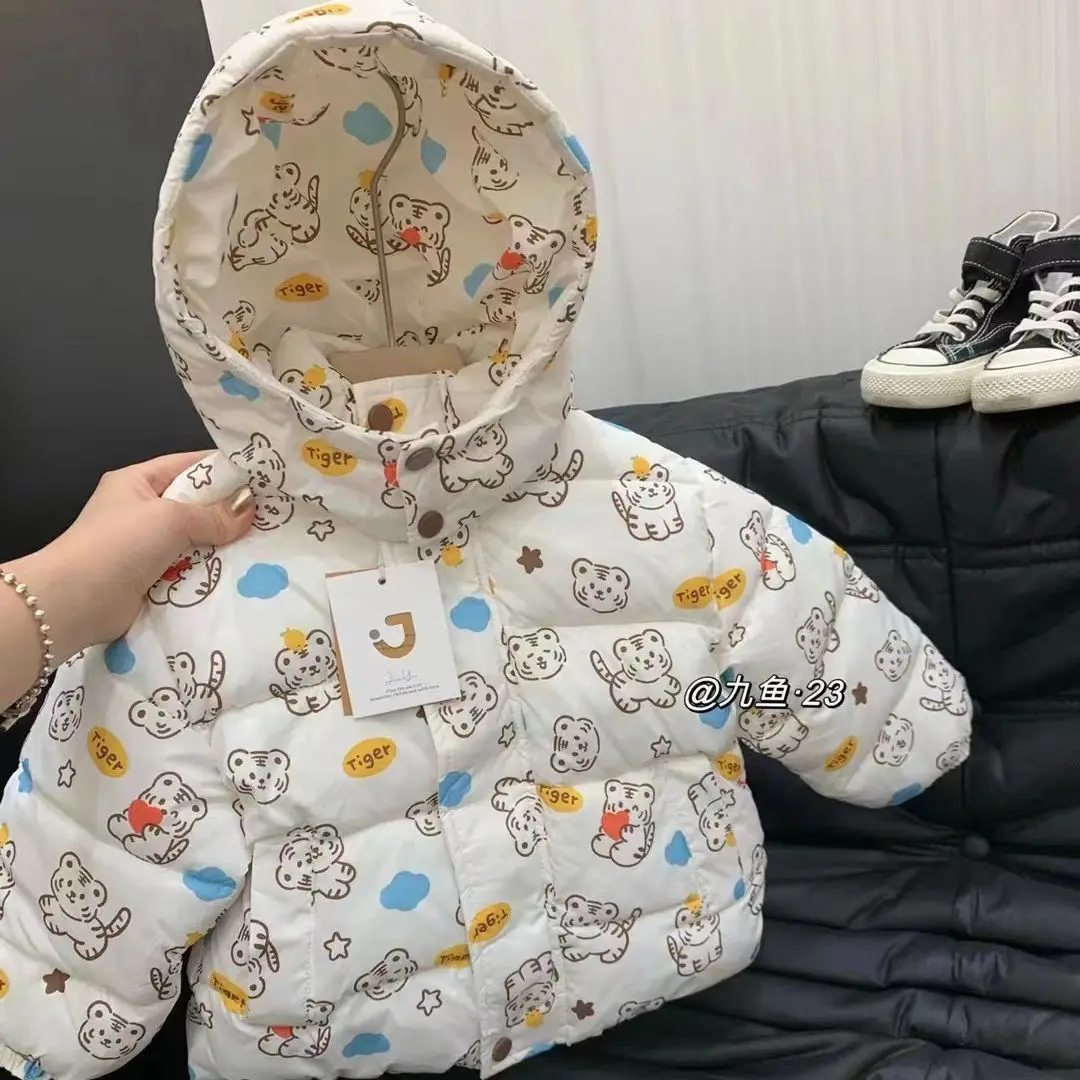 Cartoon Print Kids Jacket Winter Thicken Cotton Plush Parkas for Boys Girls Children's Clothing Outerwear Warm Coats 1-5Years