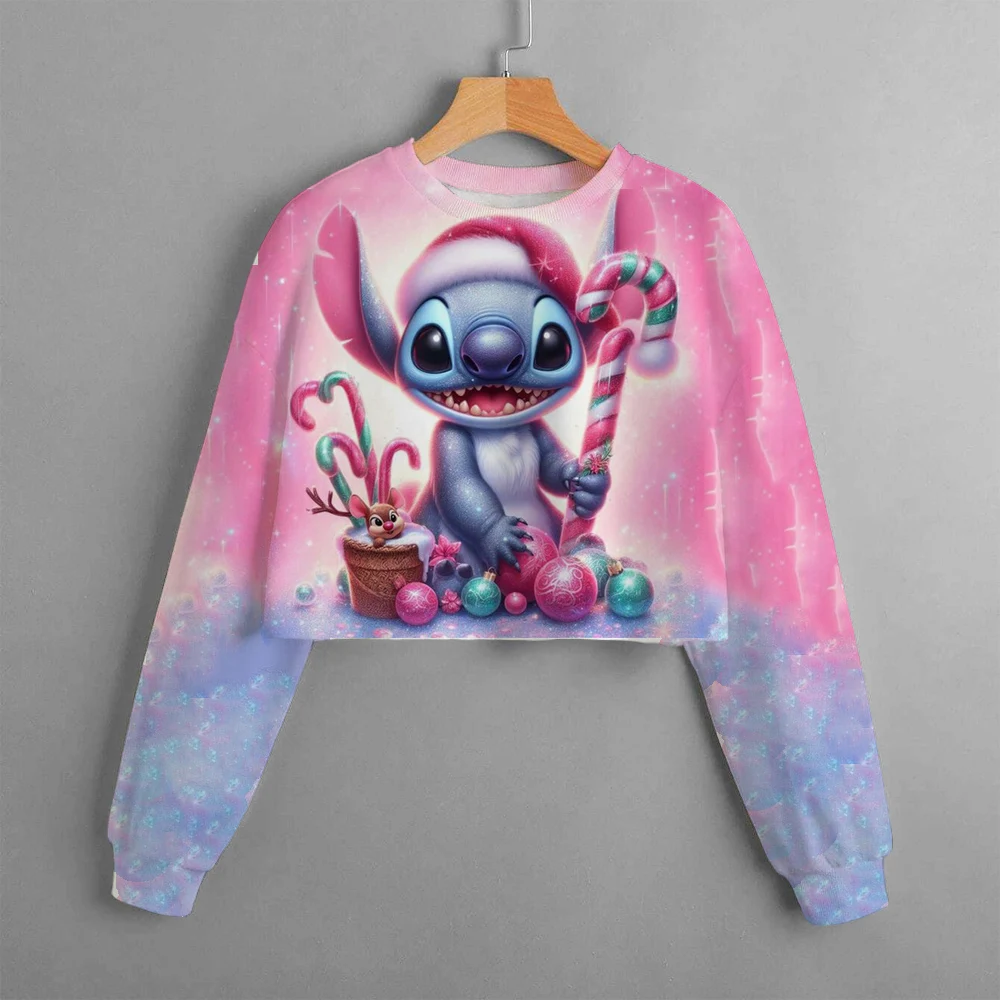 Fashionable girl clothing, spring tops for girls, cute Stitch patterned long sleeved round neck hoodies, essential for sweet gir