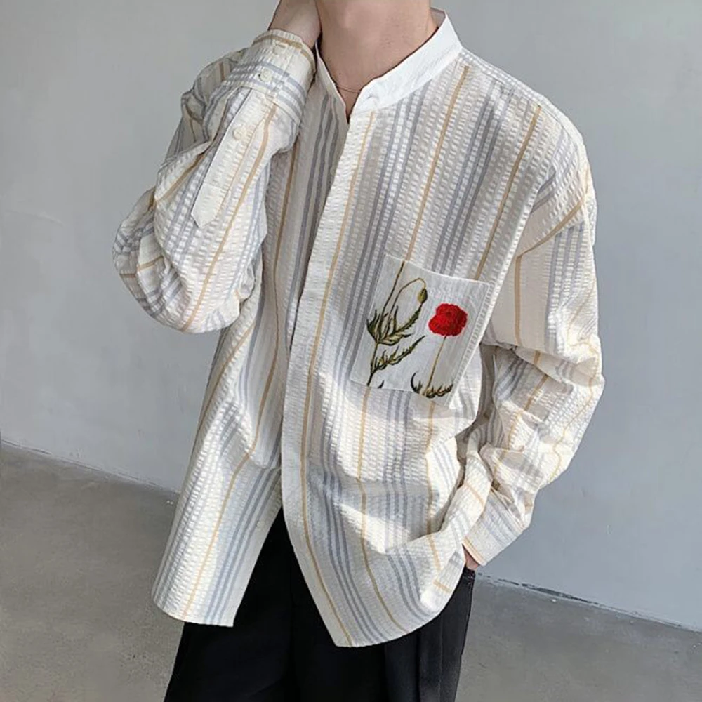 

New Spring And Autumn Men's Color Striped Shirt Korean Style Fashion Trend Leisure Loose Simple Niche Breathable Men's Tops