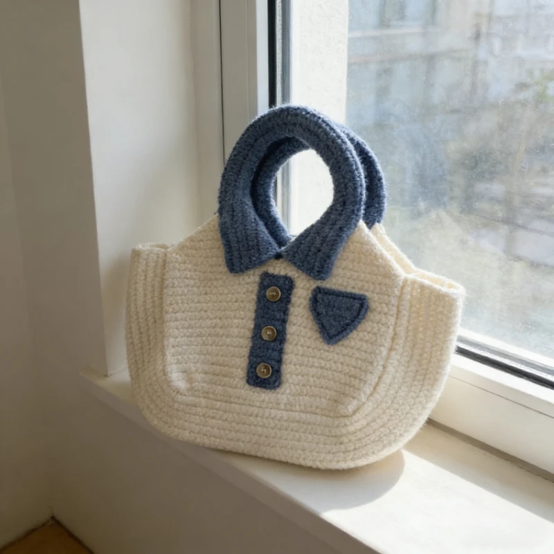 

New Exquisite Handmade Woven Shirt Handbag Creative Collar Design Shoulder Crossbody Small Square Bag Fashion Casual Women Bags