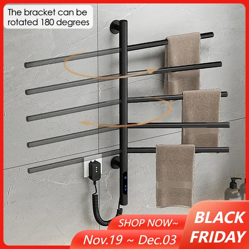 

Bathroom Electric Towel Rack Stainless Steel Smart Digital Display Temperature & Time Control Heated Towel Bar Drying Rack