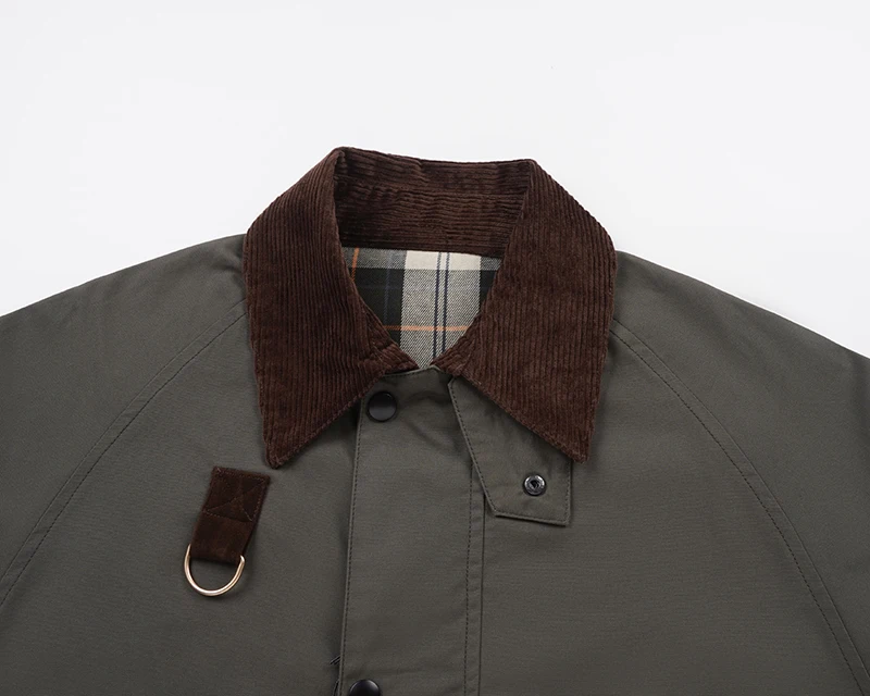 Klassische Jagdjacken aus gewachstem Baumwollstoff für Herren, Canvas-Arbeitsjacke mit Cordkragen, kariertem Futter, Freizeitmantel, Arbeitskleidung für Herbst und Winter – Detail 2