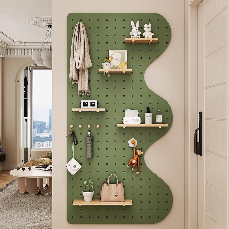 Solid wood hole board entrance wall rack wall hanging board home baffle storage rack