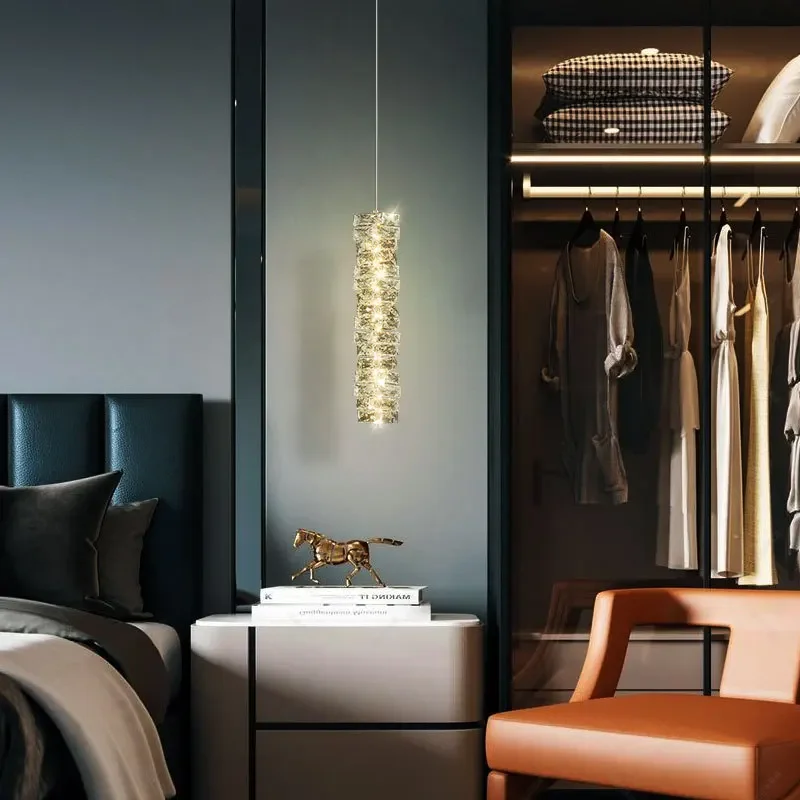 Luxury LED Pendant Light Modern Crystal Gold Chrome Stainless Steel Bedside Living Room Aisle Chandelier Beautiful Lighting