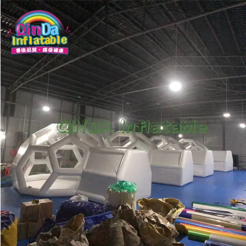 خيمة فقاعية على شكل قبة كرة قدم شفافة قابلة للنفخ من مادة PVC لمساحة اجتماعات التخييم في الهواء الطلق، وغرفة الحدث، وخيام لونا على شكل قبة هوائية