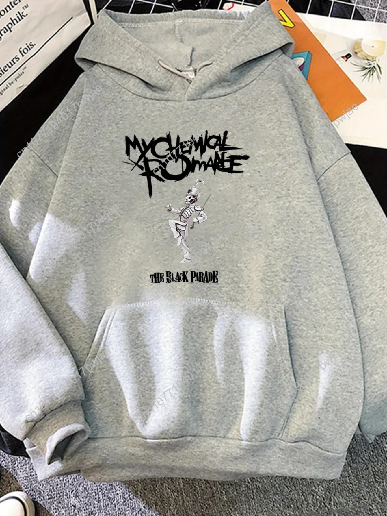 [Sudadera con capucha unisex punk rock] Sudadera con capucha de la banda punk rock - Jersey unisex negro de manga larga con gráfico "MY CHEMICAL ROME" |   Geométrico