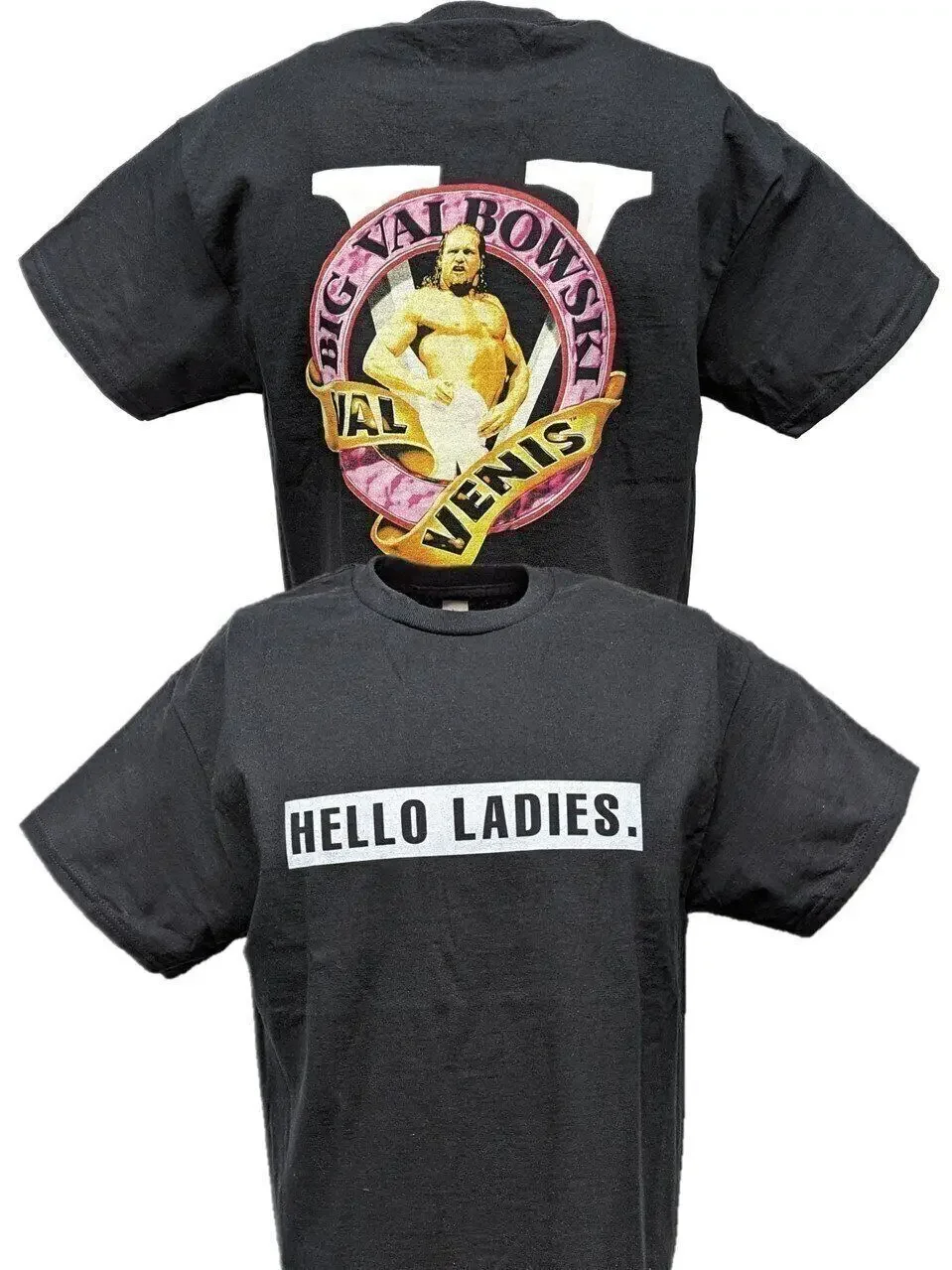 Val Venis Olá senhoras Big Val Bowski WWF camiseta preta masculina