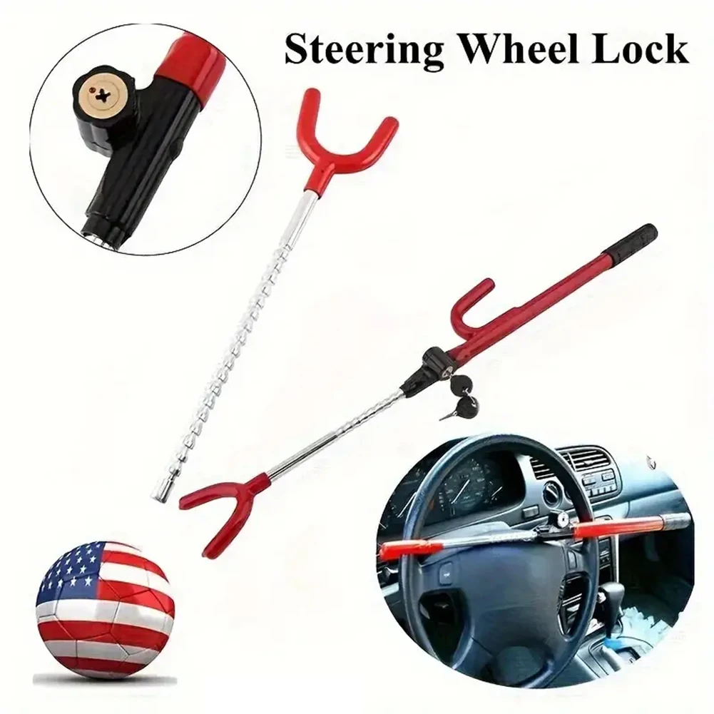 Twin Bar Steering Wheel Lock Car Anti-theft Lock Stretchable Universal Car/Van Wheel Lock With 2 Keys