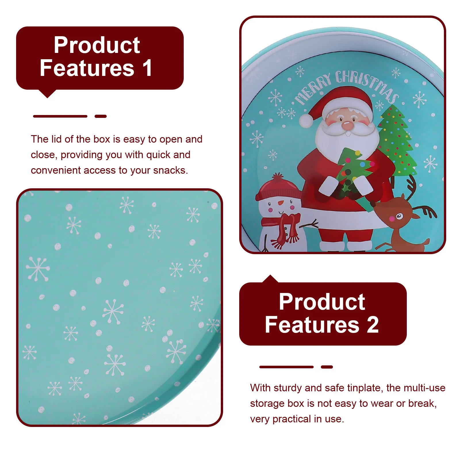 

1pc Christmas Tin Box, Tinplate Cookie Storage Container, Festive Metal Candy Case For Holiday Gift Packaging, Biscuit Jar,