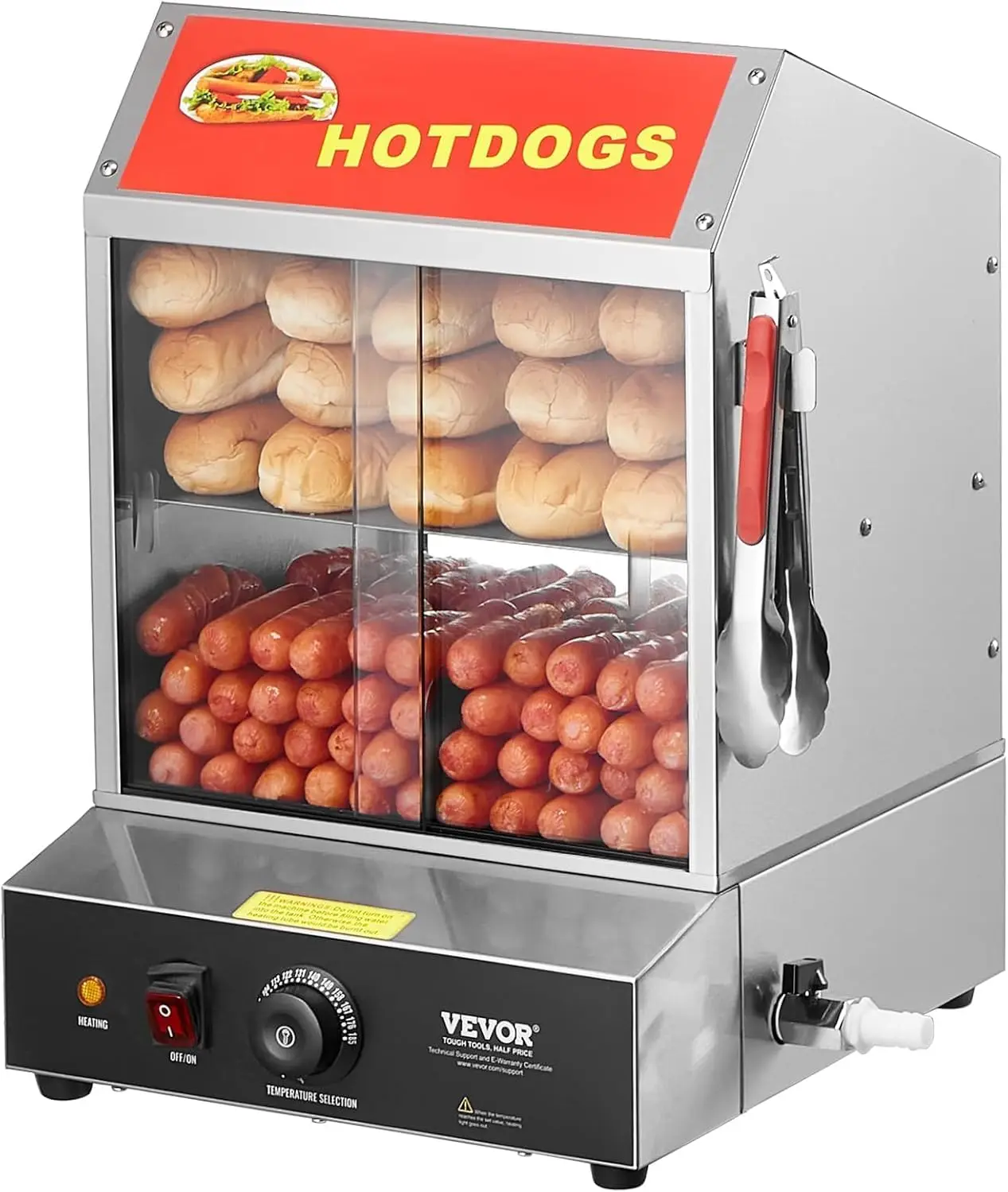 Hot Dog Steamer, 27L/28.5Qt, Top Load Hut Steamer For 175 Hot Dogs & 40 Buns, Electric Bun Warmer Cooker With Tempered