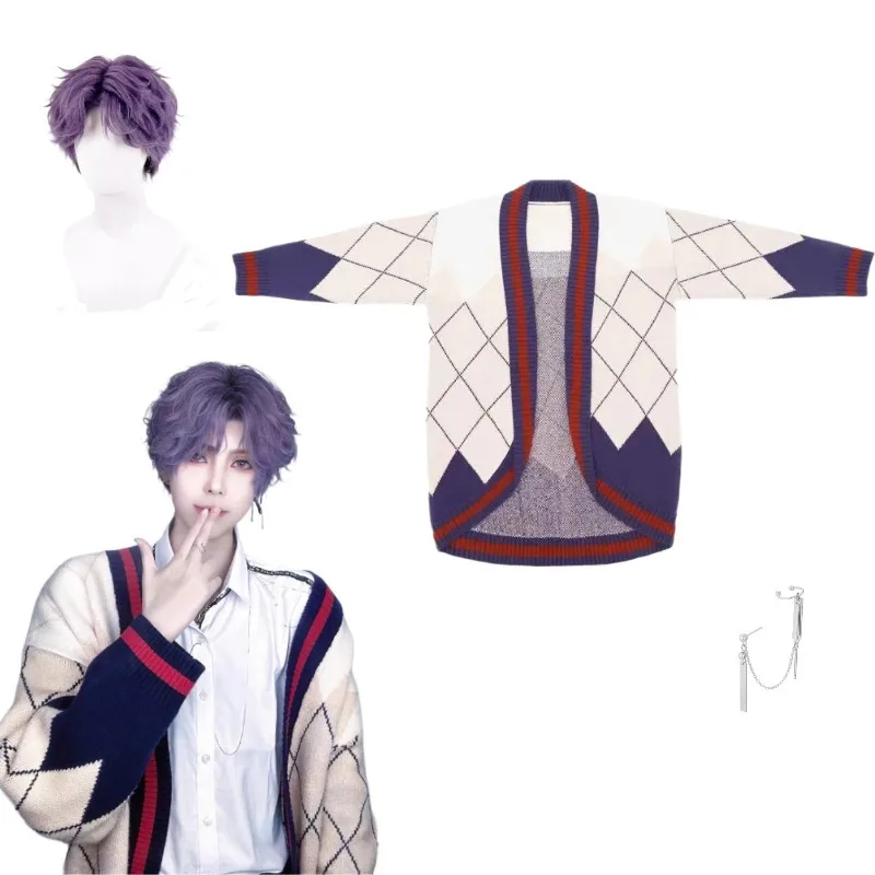 

Game Love and Deepspace Rafayel Cospaly Sweater Wig Earrings Costum for Women Men Warm Coat Halloween Anime Roleplay Clothing