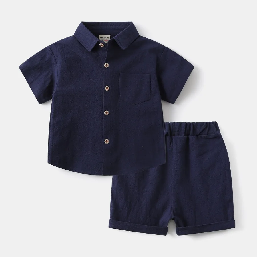 Kids Boys Summer 2-6Y Clothes Set Short Sleeve Button Down Shirt Children Sporty Shorts Outfit Cotton Casual Suit