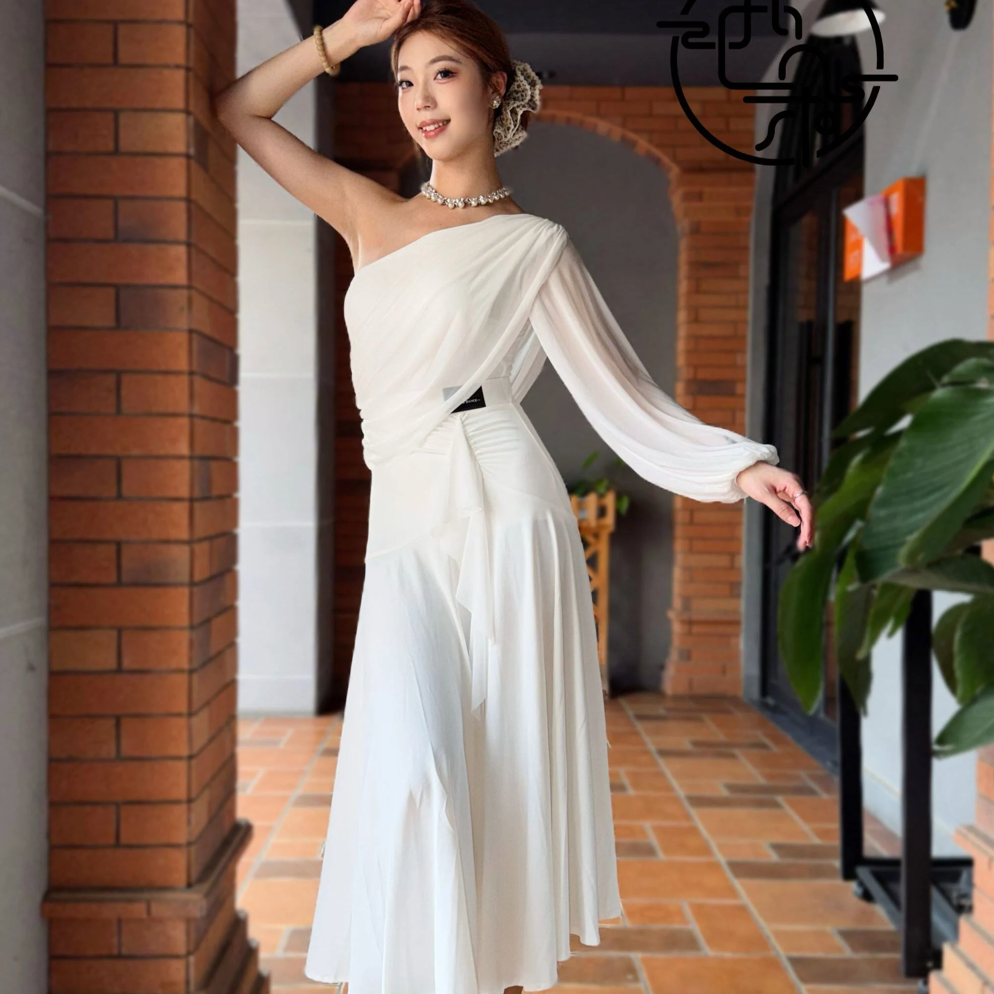 2026 Ballroom Dance Costume Women One Shoulder Tops Long Skirt Waltz Tango Dance Practice Wear Performance Costume Adult BL19649