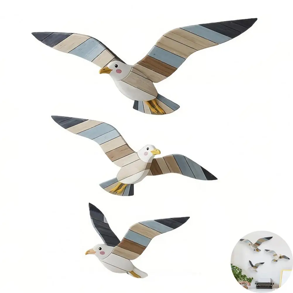 3Pcs/Set Wooden Seagull Wall Decoration Farmhouse Rustic Nautical Sea Bird Art Sculpture Home Living Room Wall Decorative 2025