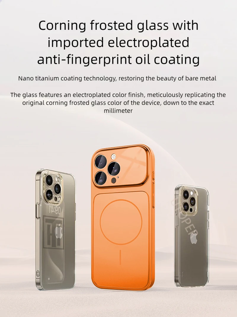 حافظة هاتف زجاجية مغناطيسية رسمية باللون البرتقالي Magsafe لهاتف آيفون 17 Air 16 15 14 13 Pro Max غطاء حماية صلب مقاوم للصدمات غير لامع