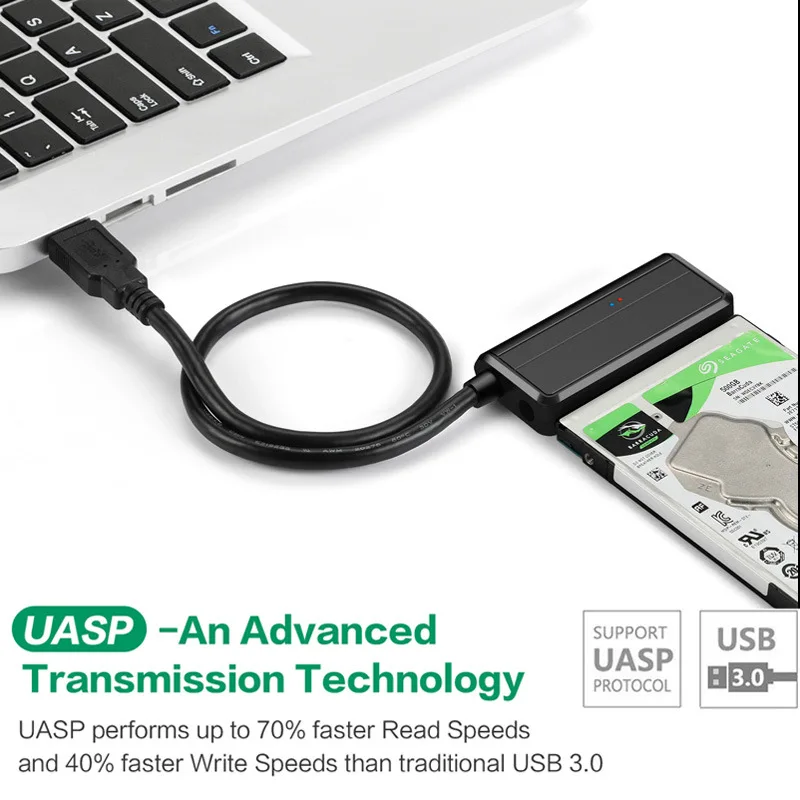 3 to USB 3.0 Cable Adapter Fit for 2.5 3.5 HDD/SSD, External Hard Drive Disk Reader Support 6Gbps High Speed Transmission