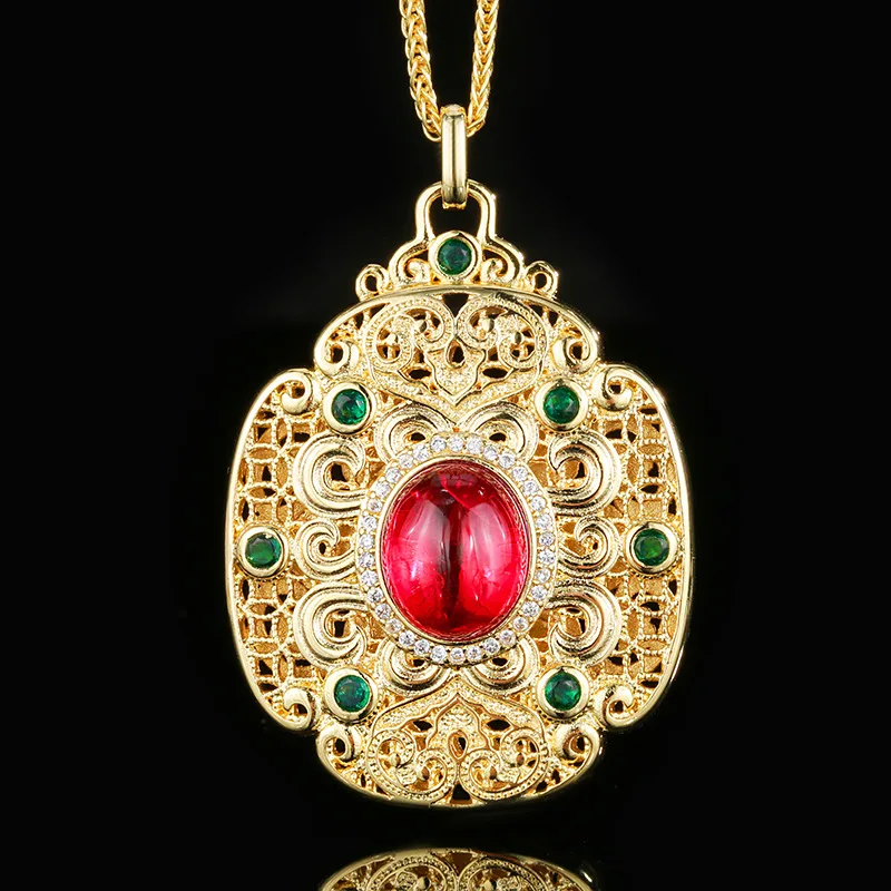 

Jewelry Colored Gems Gold Retro Exquisite Palace Style Pendant Necklace Main 10*12