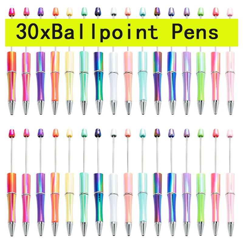 30 Stuks Uv Gradiënt Kralen Pennen Groothandel Studenten Diy Handgemaakte Plastic Beadable Pen Plastic Balpen