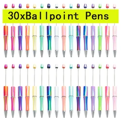 30Pcs UV Gradient Bead Pens Wholesale Students Diy Handmade Plastic Beadable Pen Plastic Ballpoint Pen