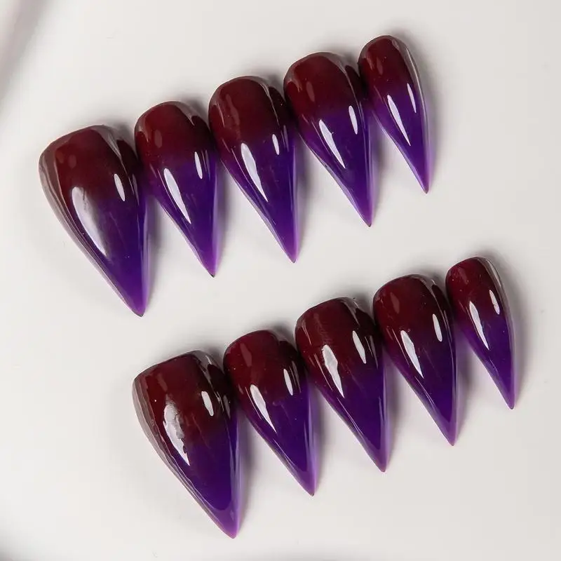 European and American foreign trade cross-border handmade dragon claw press-on nails in burgundy and purple gradient
